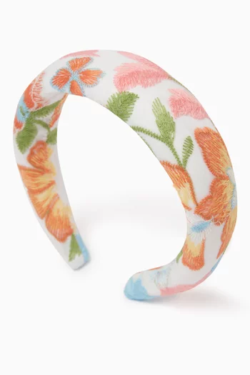 Piper Floral-embroidered Headband in Cotton