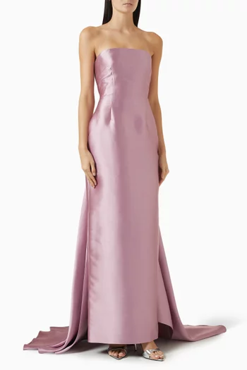 فستان سهرة ايماني بلا حمالات تويل