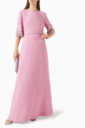 فستان سهرة بقصة على شكل حرف A وتطريزات بالخرز كريب