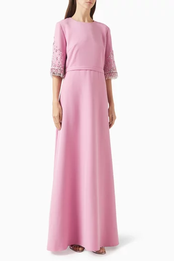 فستان سهرة بقصة على شكل حرف A وتطريزات بالخرز كريب