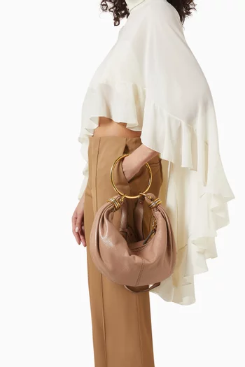 Small Bracelet Hobo Bag in Shiny Grained Leather