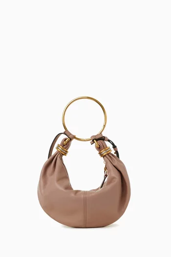 Small Bracelet Hobo Bag in Shiny Grained Leather