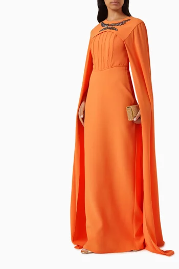 Embellished Cape Dress in Crepe