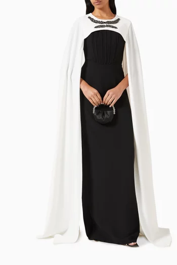 Embellished Cape Dress in Crepe