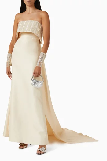 Audrey Embellished Strapless Cape Gown
