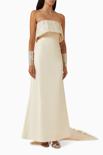 Audrey Embellished Strapless Cape Gown