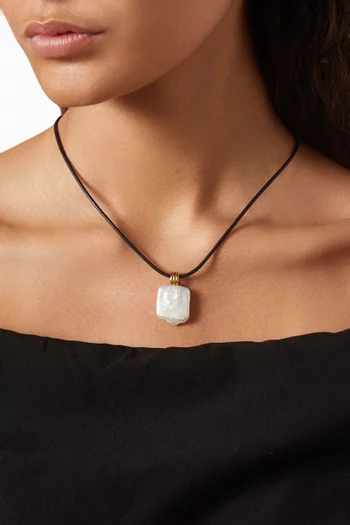 Square Pearl Pendant Necklace 18ct Recycled Gold Vermeil