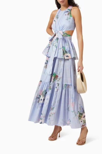 Everley Draped Bow Midi Dress in Cotton