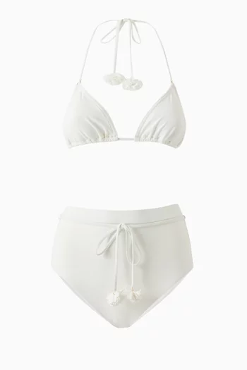 Everley Flower Trim Bikini Set in Stretch Nylon