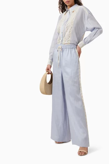 Everley Lace-trim Pants in Linen