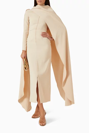 Dunes Draped Maxi Dress in Silk Crepe