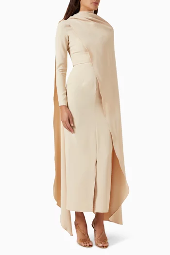 Dunes Draped Maxi Dress in Silk Crepe