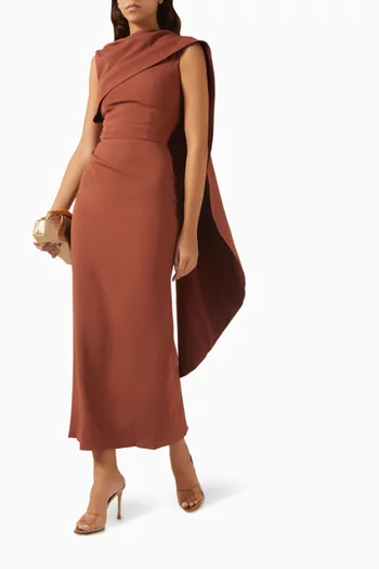 Rust Draped Maxi Dress in Crepe