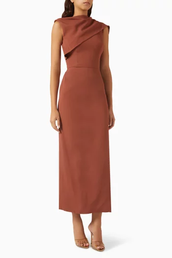 Rust Draped Maxi Dress in Crepe