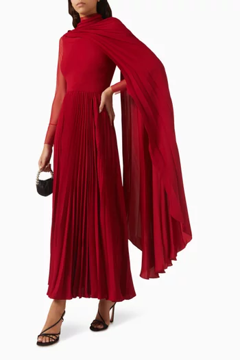 Tokyo Pleated Maxi Dress in Crepe & Tulle