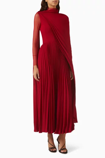 Tokyo Pleated Maxi Dress in Crepe & Tulle