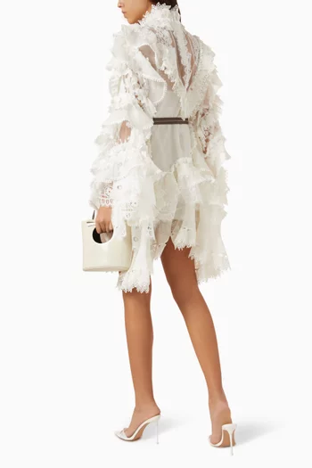 Crush Heart-trim Mini Dress in Linen Blend