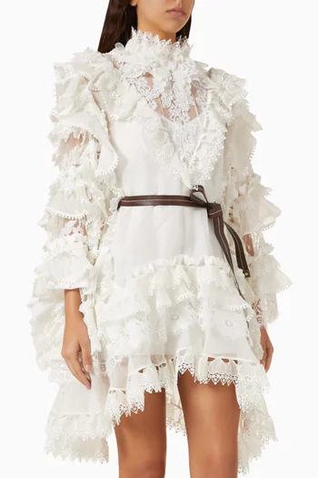 Crush Heart-trim Mini Dress in Linen Blend