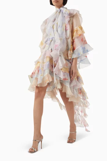 Crush Spliced Ruffle Dress in Linen Blend