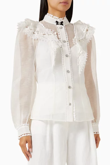 Crush Heart-embellished Blouse in Linen Blend