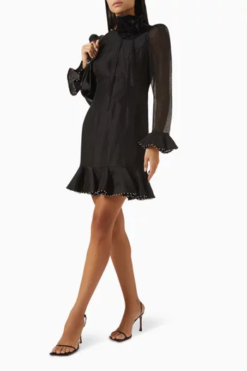 Crush Flower Mini Dress in Linen Blend