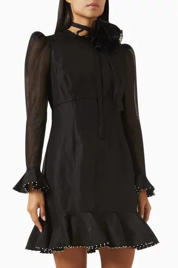 Crush Flower Mini Dress in Linen Blend