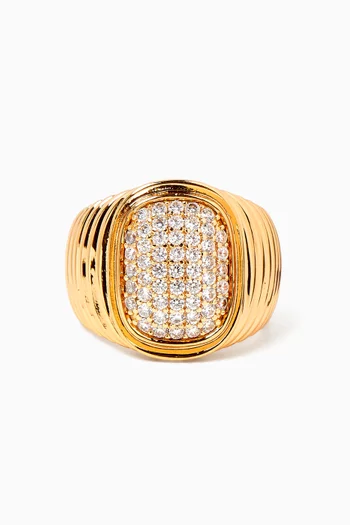 The Pavé Oval Bezel Ring in Gold-plated Brass