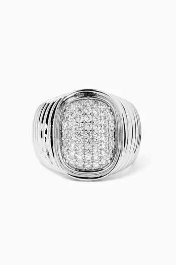 The Pavé Oval Bezel Ring in Silver-plated Brass