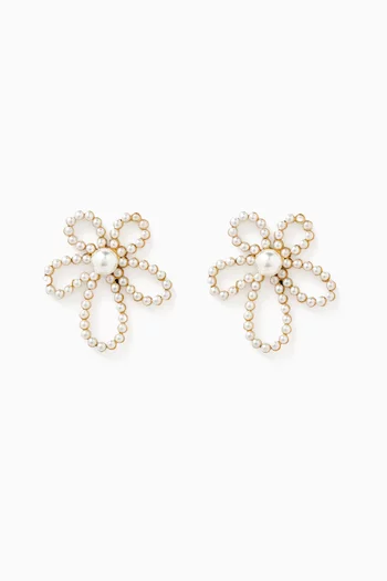 Petal Perfect Pearl Flower Earrings in 18kt Gold-plated Metal