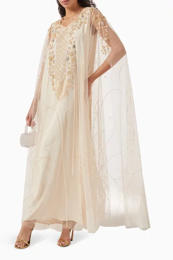 Floral Bead-embellished Thoub in Tulle