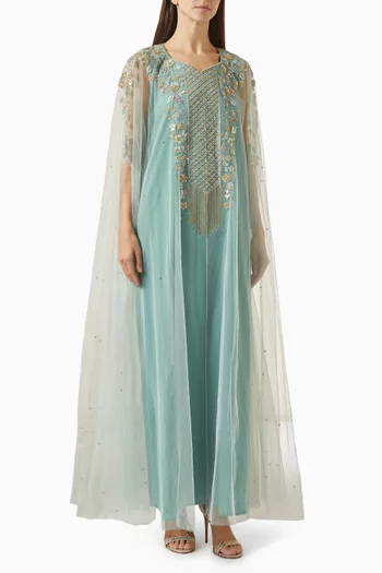 Floral Bead-embellished Thoub in Tulle
