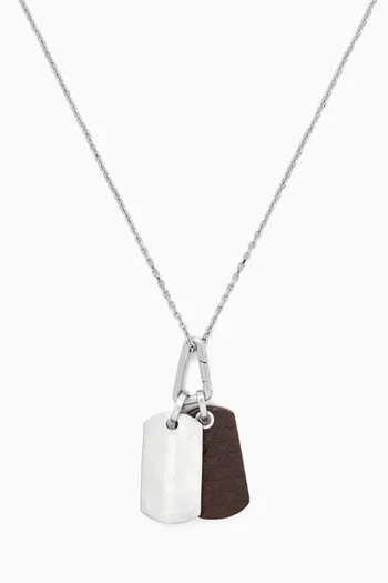 Eagle Logo Dog Tag Necklace in Stainless Steel & Leather