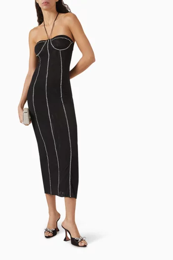 Gem Embellished Midi Dress in Mesh