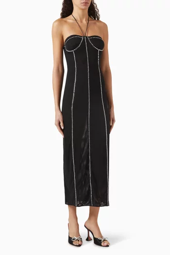 Gem Embellished Midi Dress in Mesh