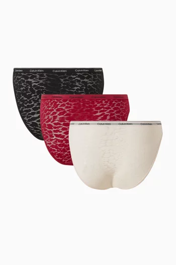 طقم سراويل تحتية بتصميم بيكيني دانتيل، 3 قطع