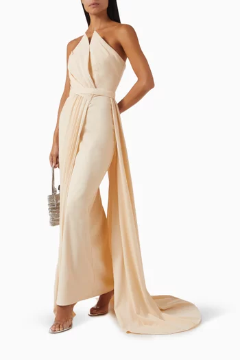 Pleated Strapless Gown in Crepe