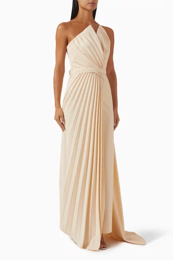 Pleated Strapless Gown in Crepe