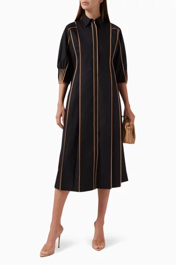 Panelled Binding Midi Shirt Dress in Cotton
