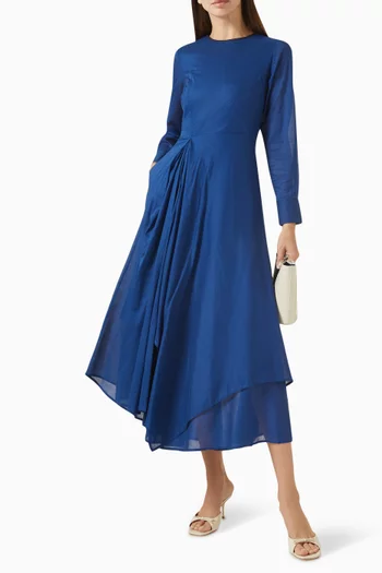 Draped Midi Dress in Cotton