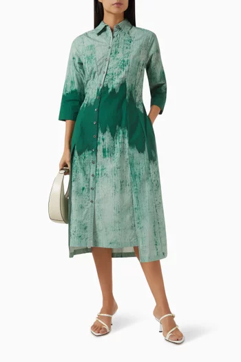 Asymmetric Block-print Shirt Dress in Cotton