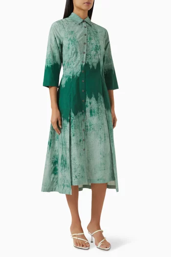 Asymmetric Block-print Shirt Dress in Cotton