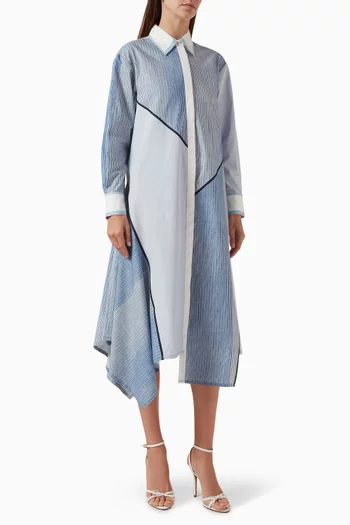 Block Print Panelled Shirt Midi Dress in Cotton