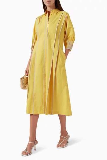 Panelled Binding Midi Shirt Dress in Cotton