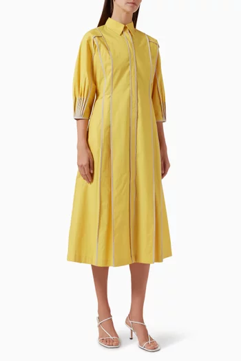 Panelled Binding Midi Shirt Dress in Cotton