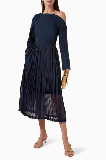 Off-shoulder Overlay Midi Dress in Cotton & Silk Organza