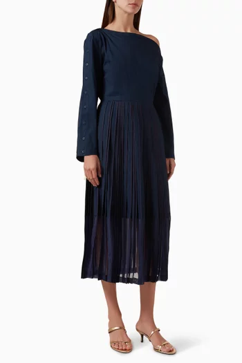 Off-shoulder Overlay Midi Dress in Cotton & Silk Organza