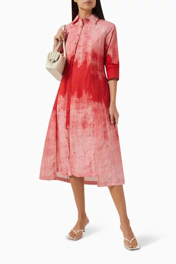 Asymmetric Block-print Shirt Dress in Cotton