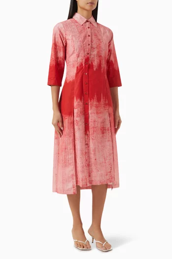 Asymmetric Block-print Shirt Dress in Cotton