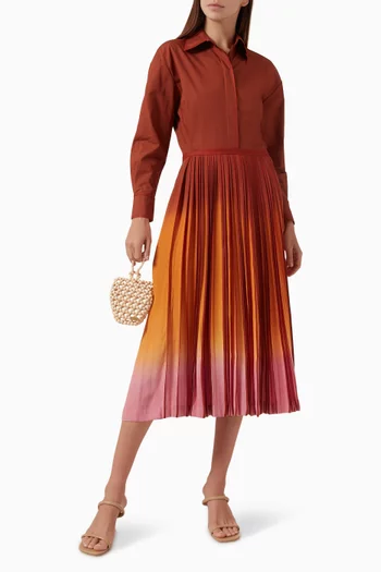Ombre Binding Shirt Midi Dress in Cotton-blend