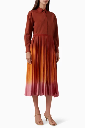 Ombre Binding Shirt Midi Dress in Cotton-blend
